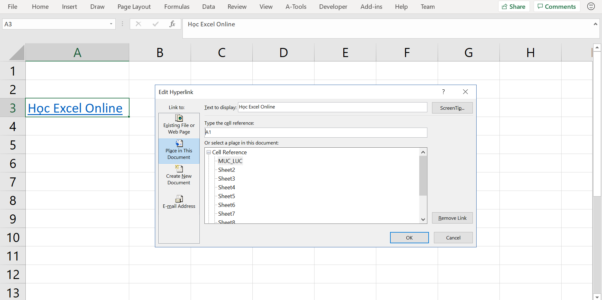 Cách Hyperlink hàng loạt trong Excel