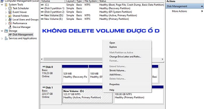 Lỗi không Delete Volume được ổ D