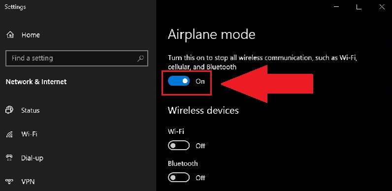 Nguyên nhân không tắt được chế độ máy bay trên Win 10